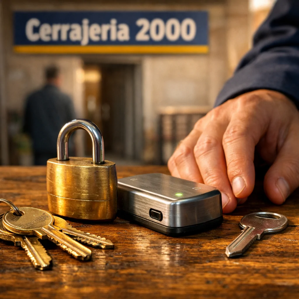 Primer plano de herramientas de cerrajería en una mesa de roble, destacando llaves y un candado, reflejando servicios de cerrajería en Sant Joan Despí.