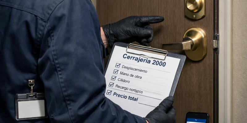 Quien ofrece el servicio mas economico para cambio de cerraduras de emergencia: cerrajero mostrando presupuesto